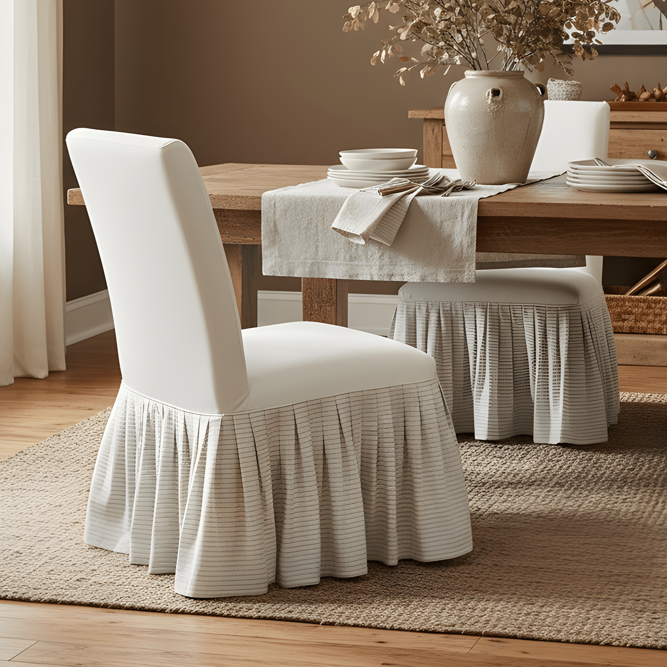 Rockin Cushions IKEA Henriksdal Dining Regular 2 Pack Solid White European Linen Canvas Dining Chair Cover, Compatible with IKEA Henriksdal